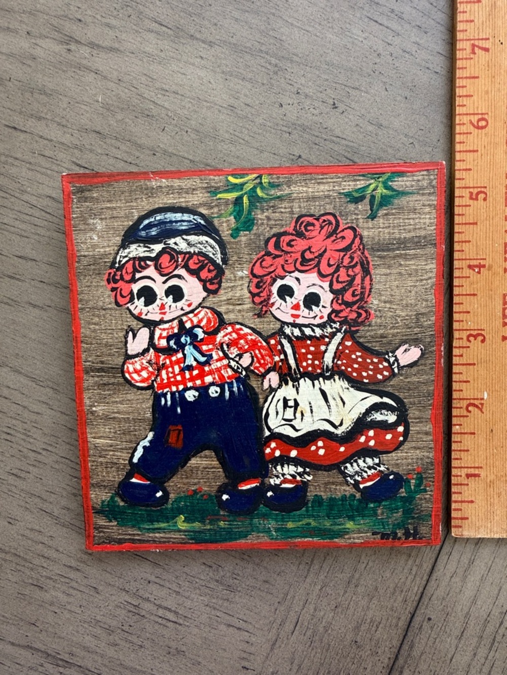 Vintage Painted Wood Plaque - Raggedy Ann and Andy